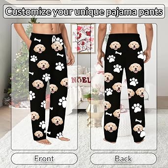 Custom Pajama Pants Personalised Pyjamas Pants with Photo Face for Women Men Family Custom Funny Pjs Bottoms Matching Pjs for Couples Pet Face Pjs Pants