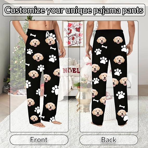 Custom Pajama Pants Personalised Pyjamas Pants with Photo Face for Women Men Family Custom Funny Pjs Bottoms Matching Pjs for Couples Pet Face Pjs Pants