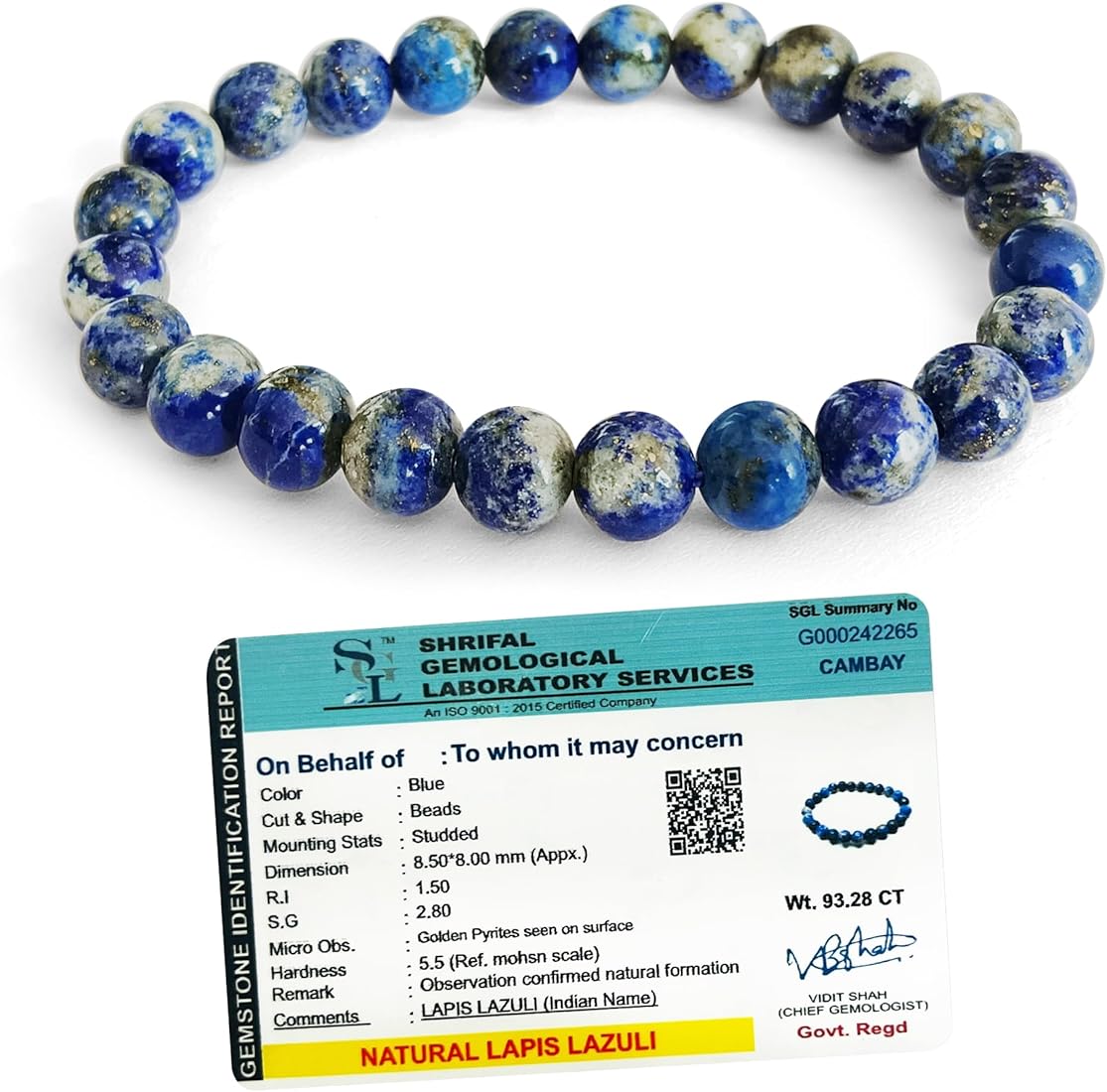 Buy Original Lapis Lazuli Bracelet with Lab Certificate for Men