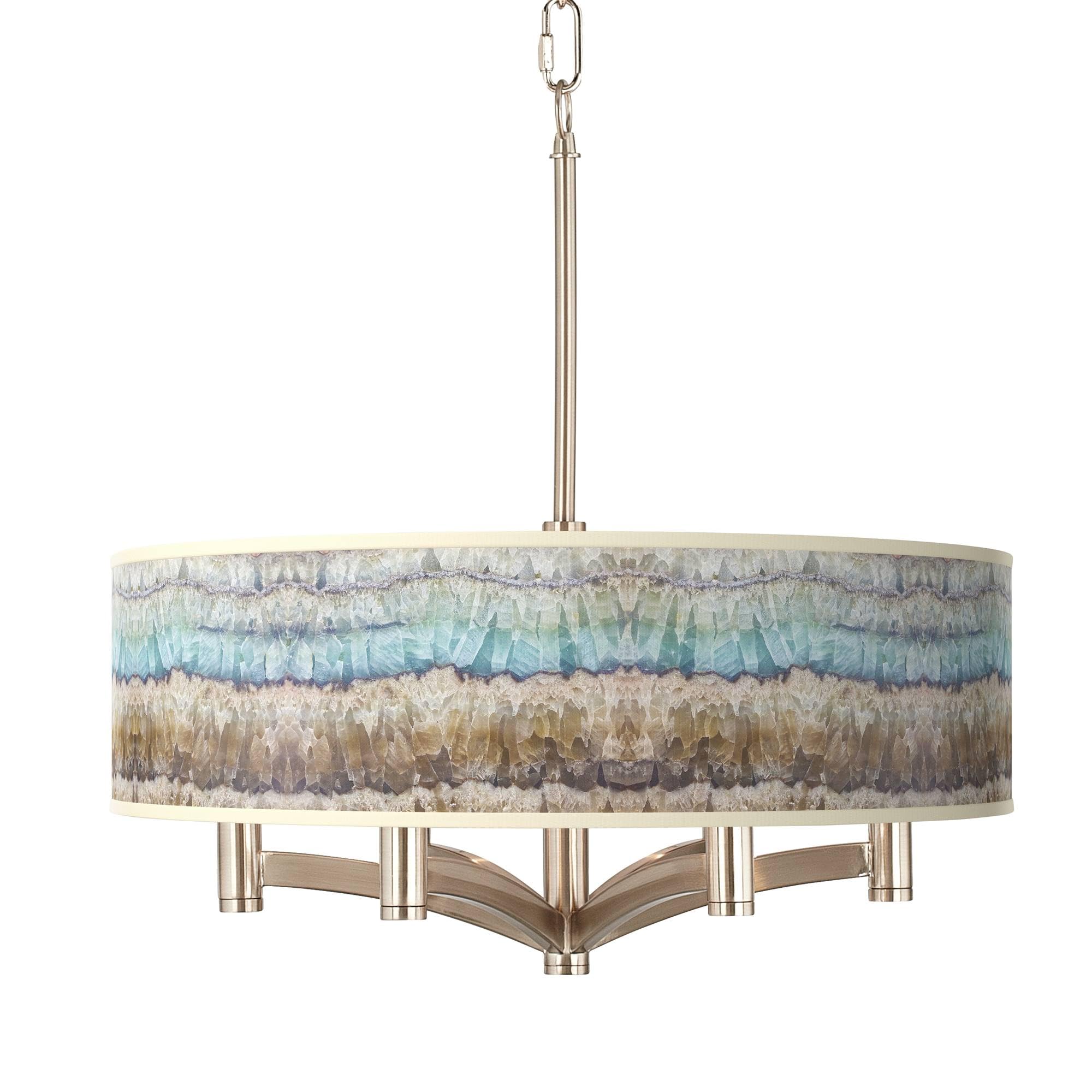 Giclee Glow Ava 20" Modern Coastal 6-Light Pendant Chandelier Ceiling Light Fixture Dining Room Over Table Kitchen Island Foyer Drum Hanging Blue