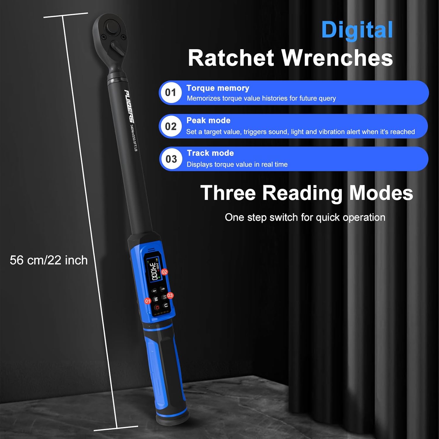 Digital Torque Wrench 1/2" Drive 3.8-250.8FT.LB (5-340Nm),Electronic Torque Wrench ±1% High Accuracy,5 Units LCD with Buzzer & LED Alerts For Car Bike Moto Truck