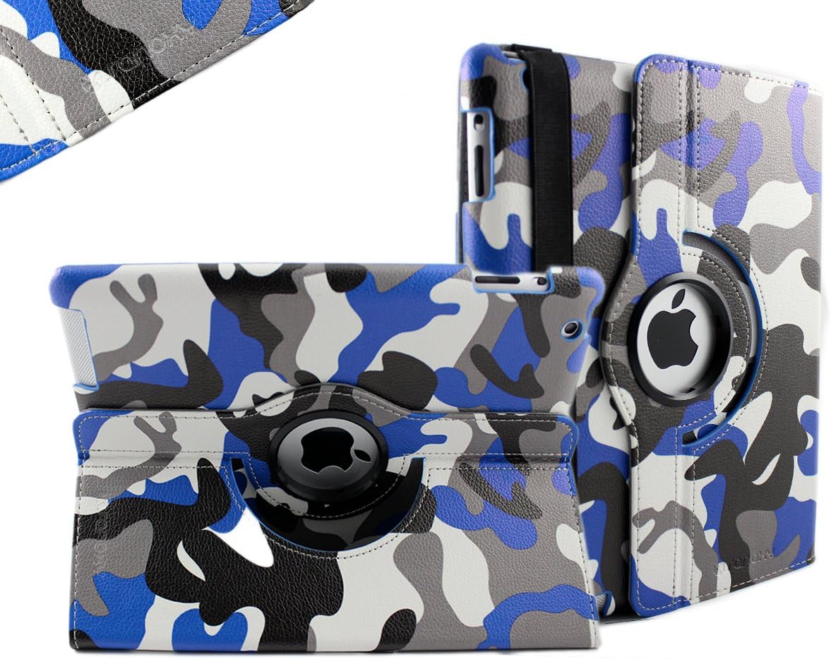 Sanoxy 360 Degrees Rotating Stand PU Leather Case for iPad 2/3/4, iPad 2nd Generation, Camouflage Army Blue (SANOXY_360IPA-ARMY)