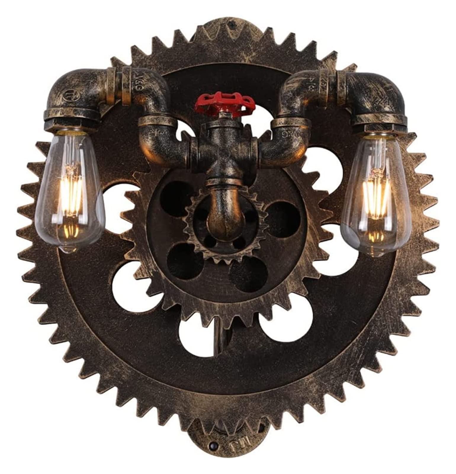 ZTCHSENZT Wall Lamp Light Retro Steampunk Wall Lamp Gear Wall Sconce Water Pipe Wall Mount Farmhouse Light, Indoor Industrial Wall Lighting Fixture Pipe Style E27 Sconces for Livin