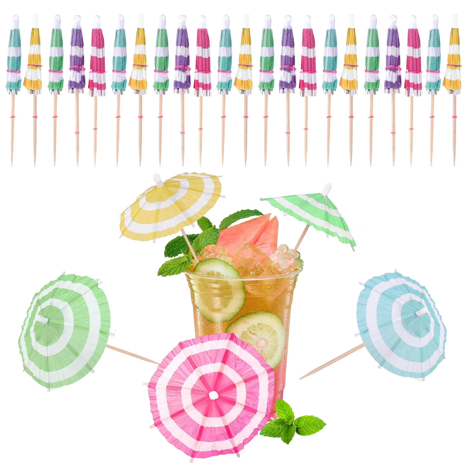 EKKONG 50 Pezzi Ombrelli da Cocktail, Decorazione da Cocktail,Stuzzicadenti Decorativi per Accessoriper Bevande Decorative, Feste, Dessert, attività all'aperto (Colorati D)