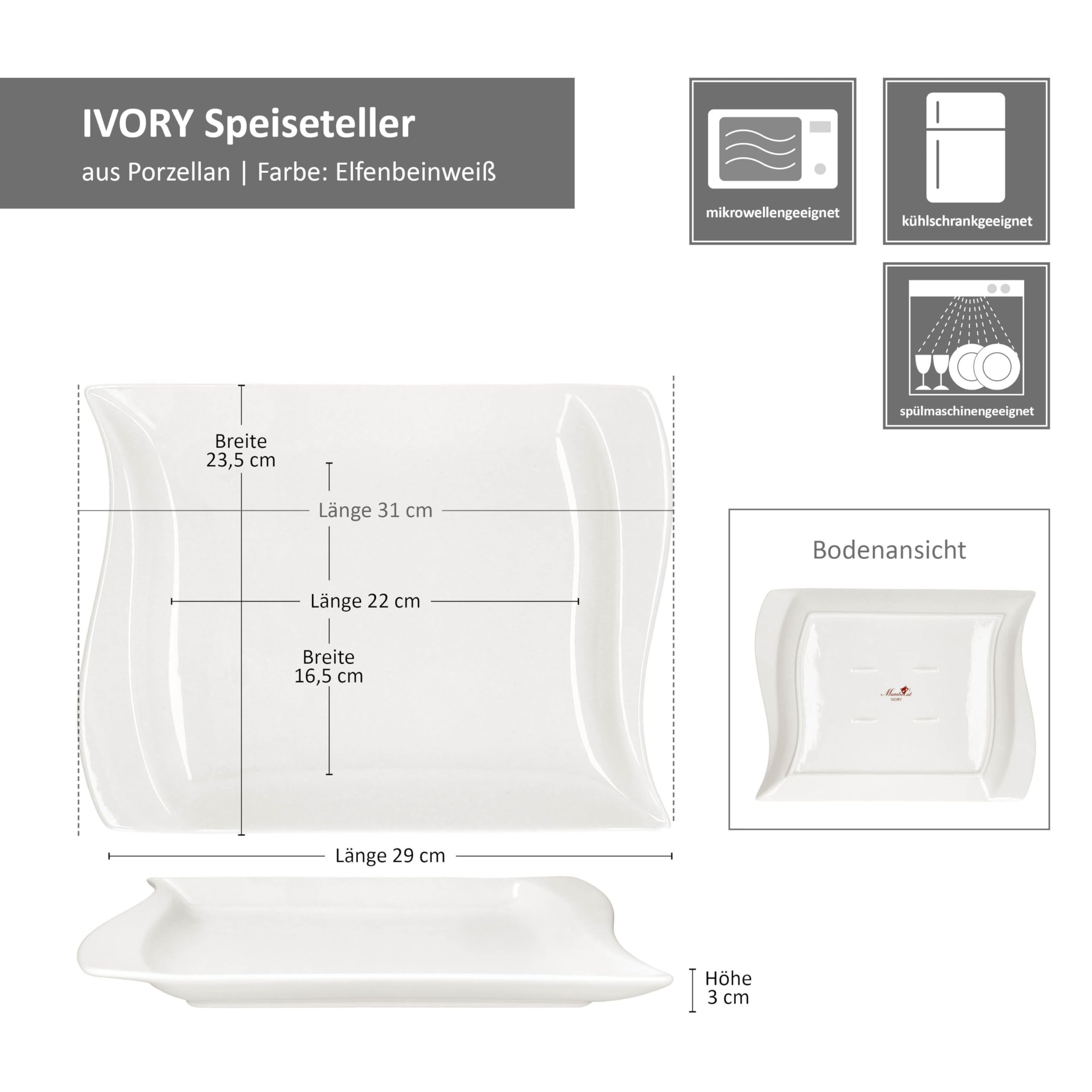 MamboCat Ivory 6er Set Speiseteller I elfenbeinweiße Porzellan-Essteller für 6 Personen I große Teller für Hauptmahlzeiten & Co. für Frühstück, Mittag, Kaffee & Abendbrot