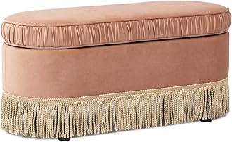 Jennifer Taylor Home Serena 38" Oval Storage Bench Ottoman, Peach Orange