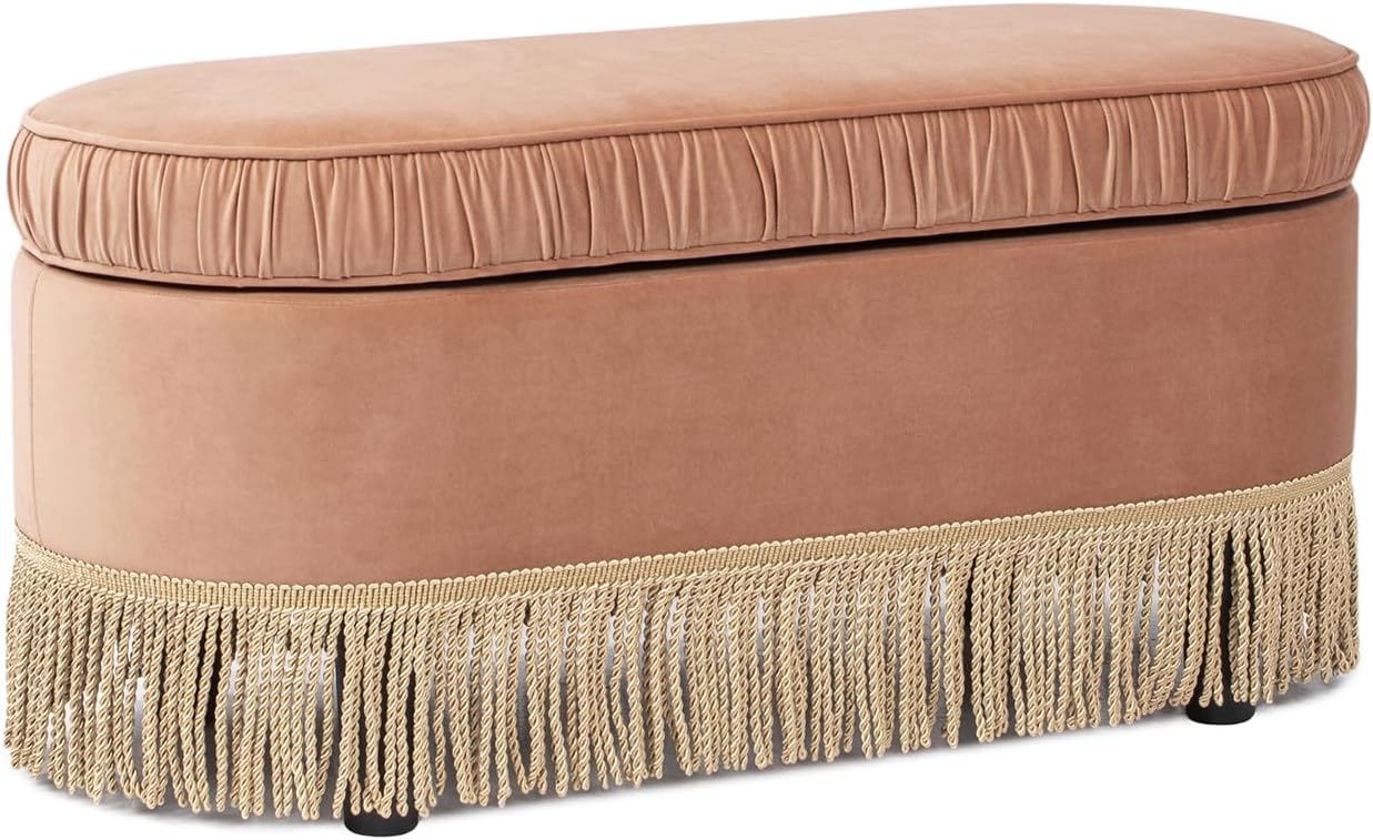 Jennifer Taylor Home Serena 38" Oval Storage Bench Ottoman, Peach Orange