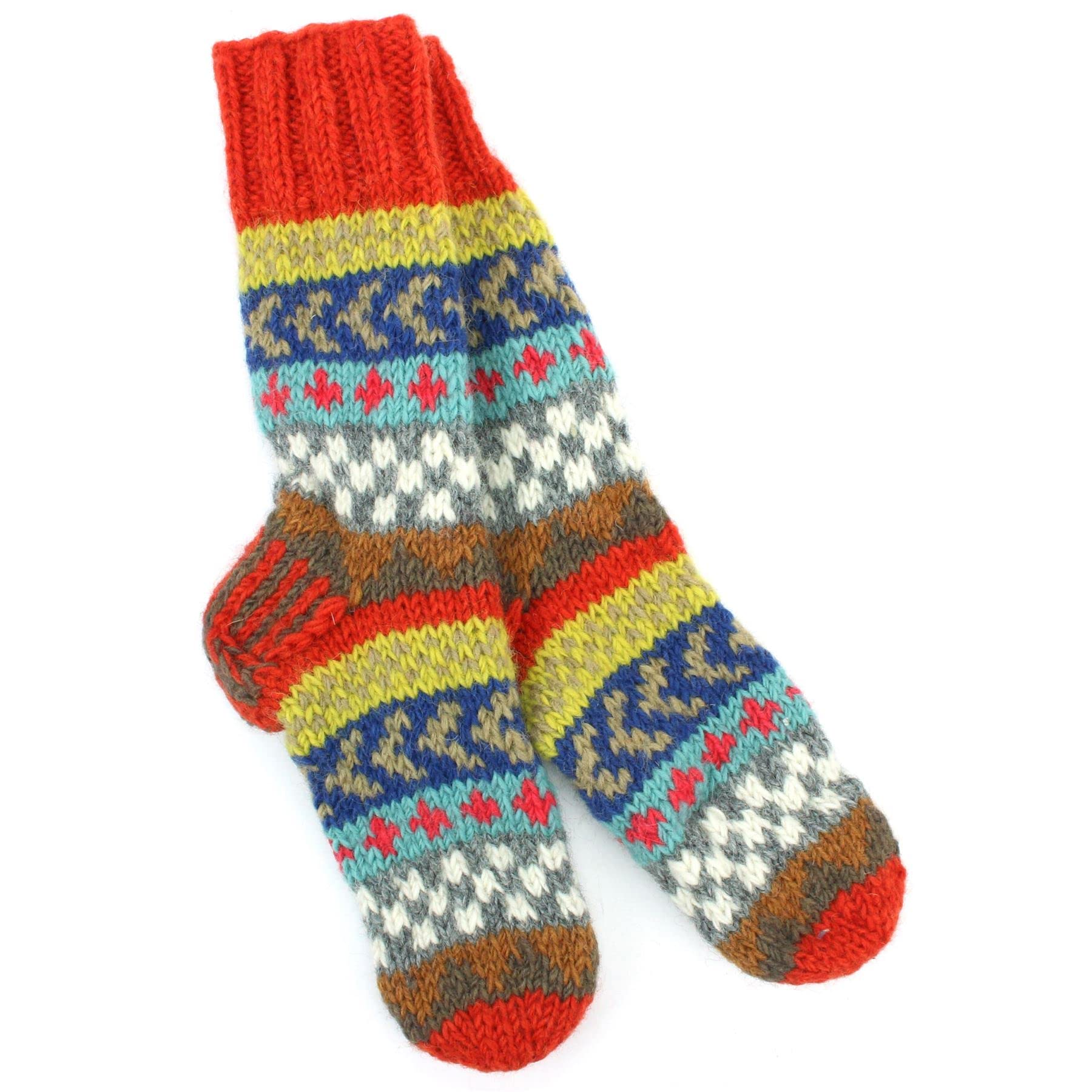 LOUDelephant Hand Knitted Wool Slipper Socks Lined - Chevron Orange