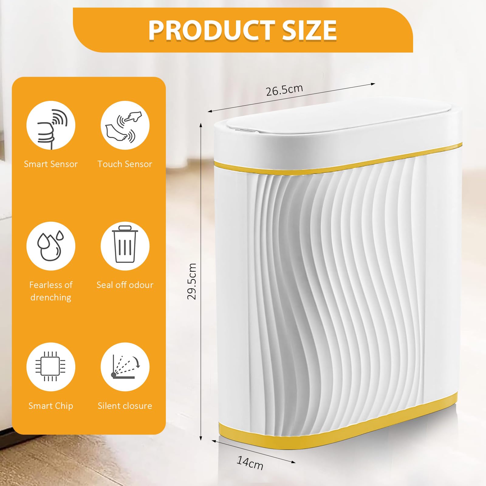 MeYuxg Pattumiera Bagno, 8L Cestino a Sensore Intelligente con Coperchio, Piccolo Impermeabile, Pattumiera con Sensore di Movimento, Bidoncino Bagno, Arredo Bagno (Phnom Penh Bianco)