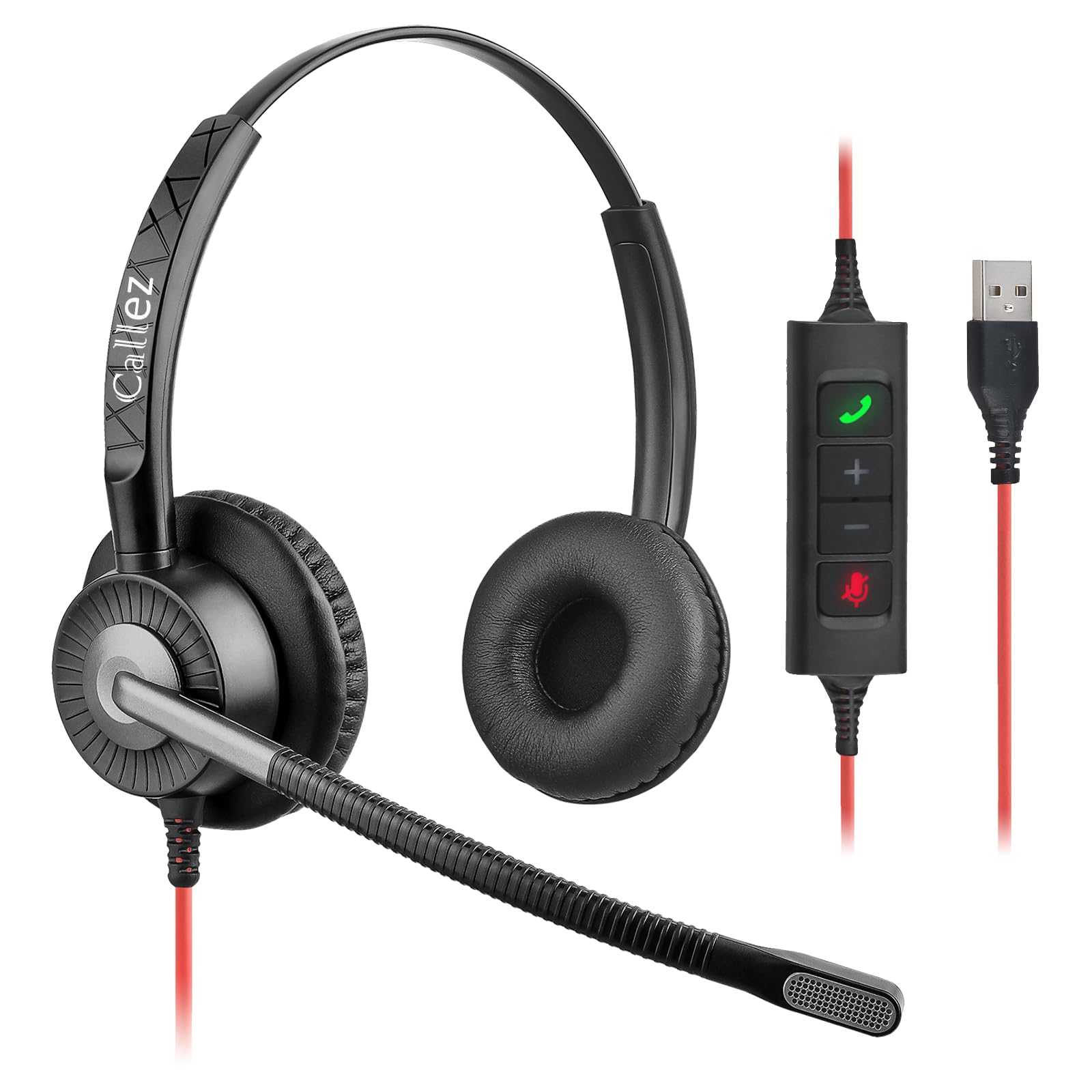 Callez Cuffie USB PC con microfono, cuffie stereo con microfono ENC 2 per cancellazione del rumore, controllo delle chiamate, cuffie business con cavo per home office call center team, zoom skype