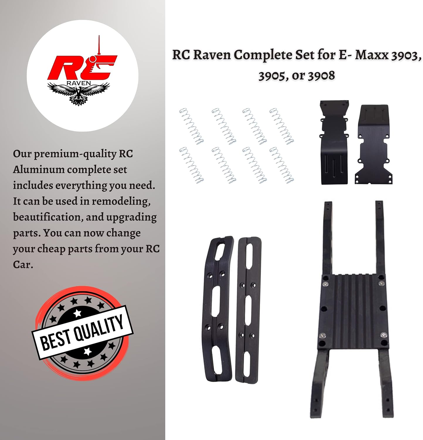 Lоwеѕt Prісе RC Raven RC Aluminum Parts and Accessories Package Deal Set for E-Maxx 3903, 3905 or 3908 Black Anodized Aluminum with Free Dual Rate Shock Springs- RC Car Upgrade Parts