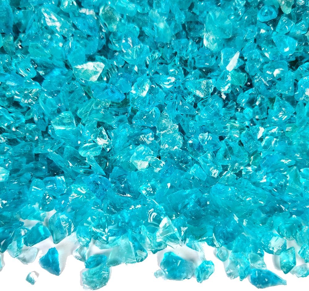 Teal Crushed Glass for Resin Art,Broken Fire Glass Pieces for Tabletop Fire Pit,Crafts,Home Decorations Vase Fillers,15 OZ