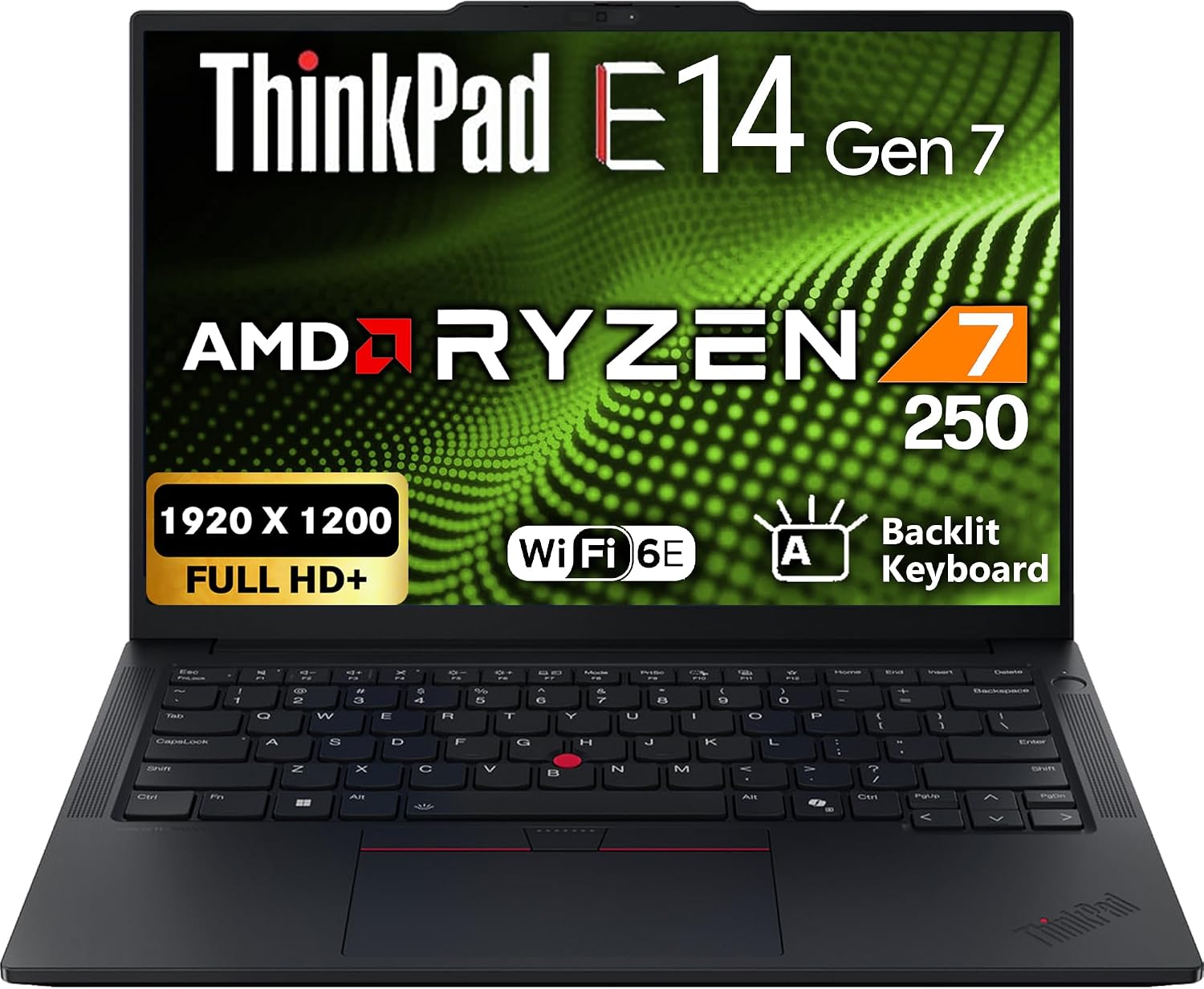 Lenovo ThinkPad E14 Gen 7 14" FHD+ Display, AMD Ryzen 7 250 (Beats i7-1355U), 16GB DDR5 RAM, 512GB SSD PCIe, Backlit Keyboard, WiFi 6E + BT, FHD Webcam, Windows 11 Pro, AI Business Laptop - Black