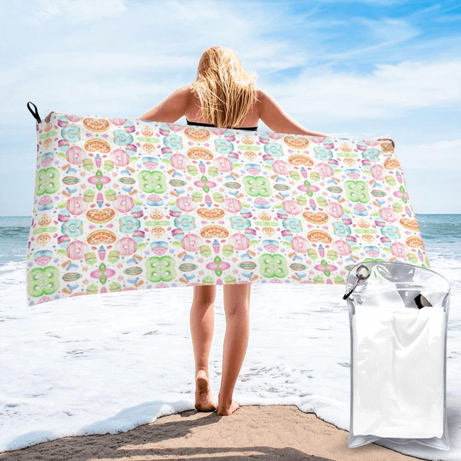 FHIZOAL Cupcakes Donuts Muffins Sugar Quick Dry Towel Microfibre Towel Super Absorbent Ultra Compact Gym Sports Beach Camping Travel