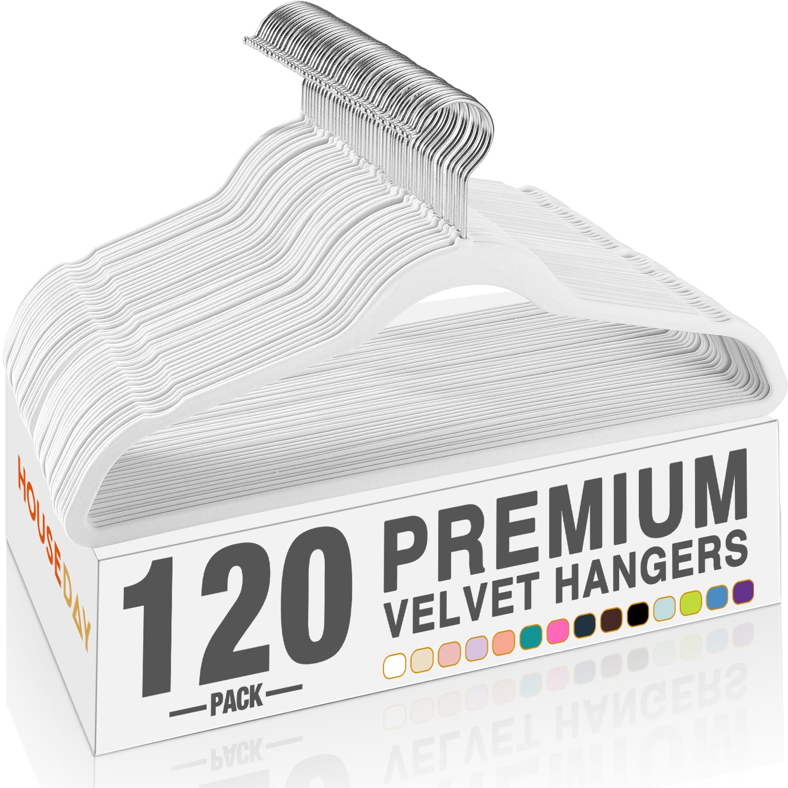 HOUSE DAY White Velvet Hangers 120 Pack, Premium Non Slip Clothes Hanger