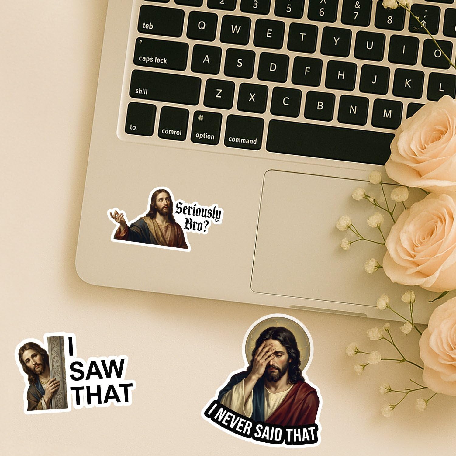 (4Pcs) Funny Jesus Sticker – Jesus Stickers Waterproof UV DTF Vinyl for Water Bottles, Laptop & Car, Cute Jesus Meme, Jesus Christ for Adults & Teens, Christian Humor Decals STK2026-308-KHA