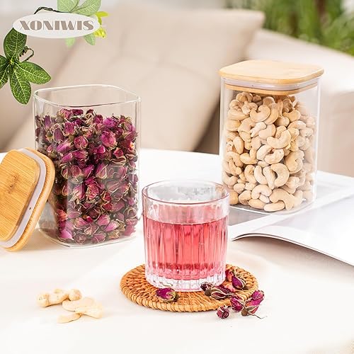 Miniatura 7 de Recipiente de almacenamiento de vidrio de 51 onzas con tapa de madera para organización de cocina, tarro de despensa de almacenamiento de alimentos