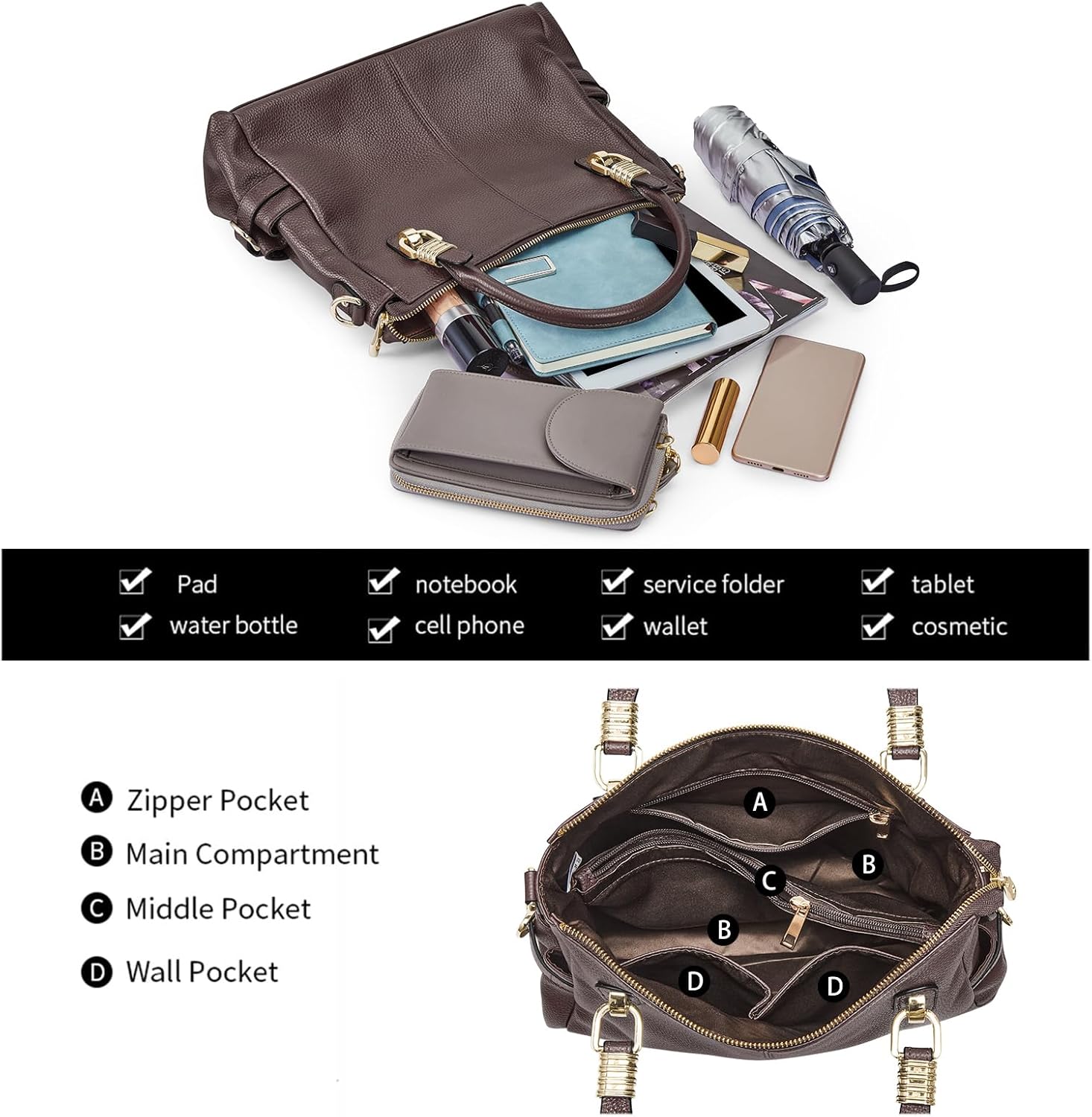 Kattee Soft Women Genuine Leather Purses and Handbags Satchel Tote Shoulder Bag