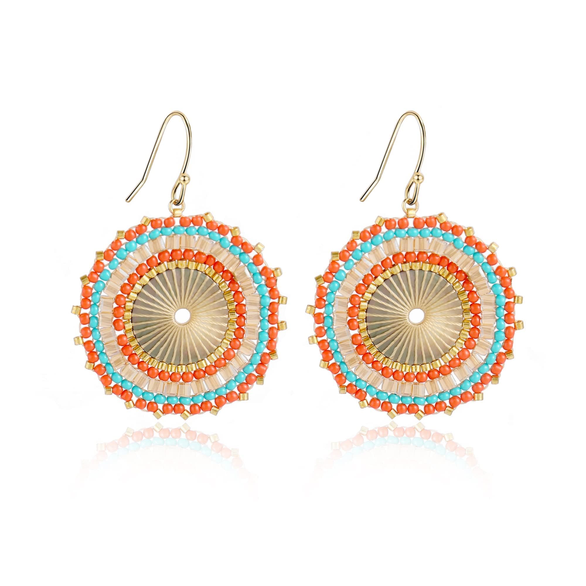 Colorful Bead Earrings For Women Summer Beach Handmade Bead Earrings Bohemia Hoop Dangle Earring For women