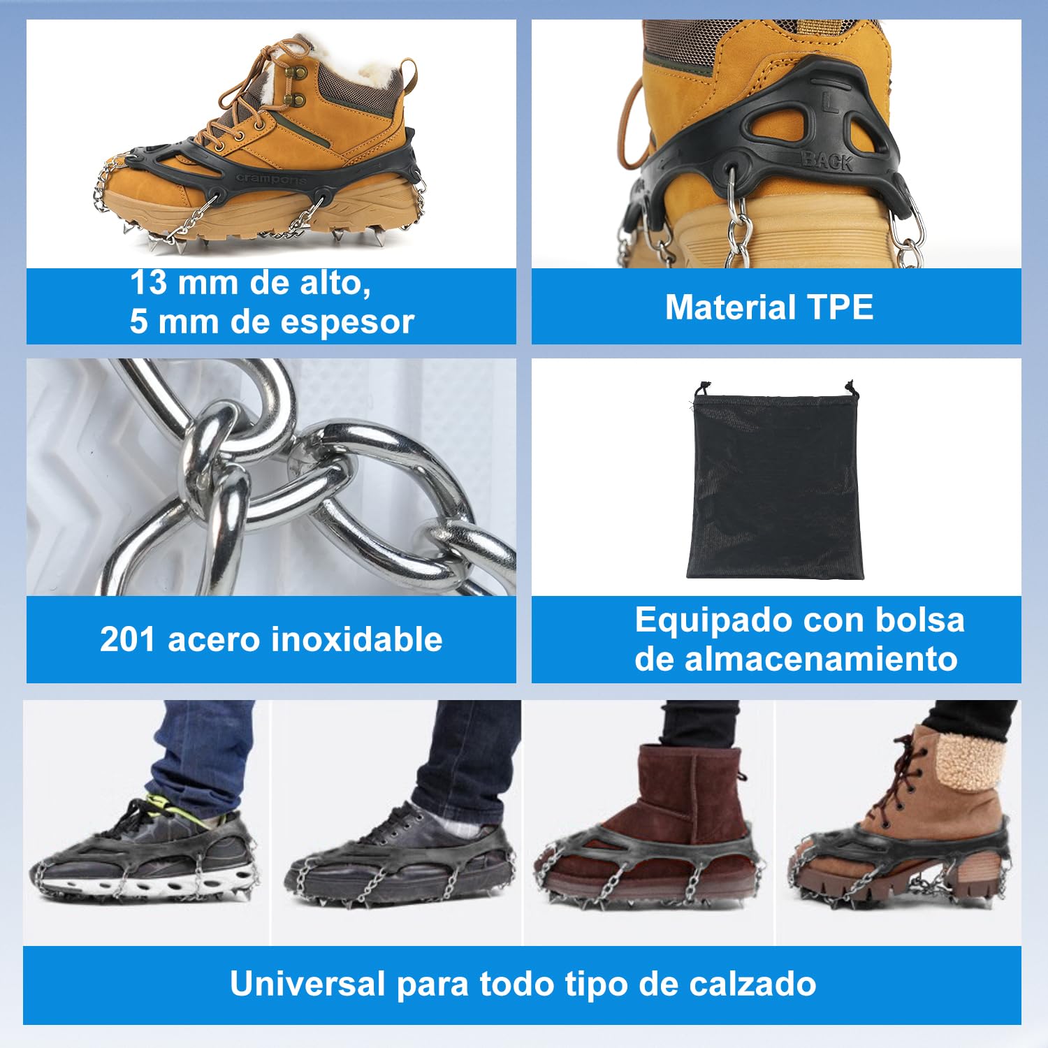 Crampones para Botas de Senderismo, Crampones Antideslizantes, Crampones para Zapatos de Senderismo de Acero Inoxidable Engrosados para Caminar, Trotar, Escalar y Hacer Senderismo