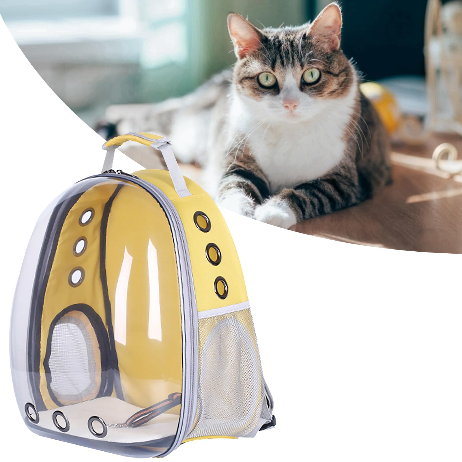 Mochila para Mascotas, Bolsa Transportadora para Gatos con Ventana Transparente y Transpirable, Abierta Lateral, para Viajes, Senderismo, Material ABS y PC (Yellow)