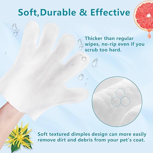 Miniatura 3 de L&W BROS. Guantes de toallitas para perros, 6 unidades empaquetados individualmente, sin enjuague, sin alcohol y para una limpieza cómoda, toallitas