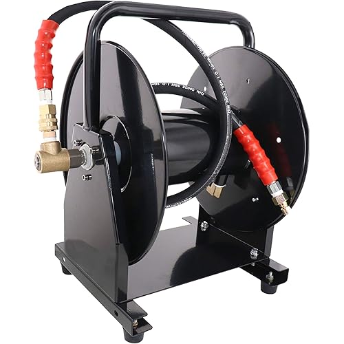 Erie Tools 5000 PSI 3/8" x 200' Portable Hose Reel for High Pressure Power Washer and Sewer Jetter