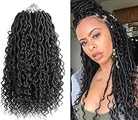 Vista 14 de Locs de diosa de imitación de pelo de ganchillo boho, locs de río boho, hippie ondulado de ganchillo con cabello rizado en el medio y puntas