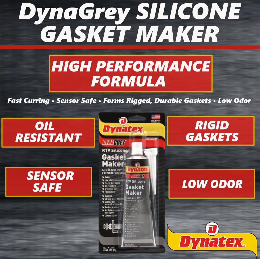 Dynatex DynaGrey RTV Silicone Gasket Maker 85g Tube - 500°F High Temperature, Sensor Safe, Low Odor, and Non-Corrosive Silicone Sealing Compound Made in the USA (6-Pack)