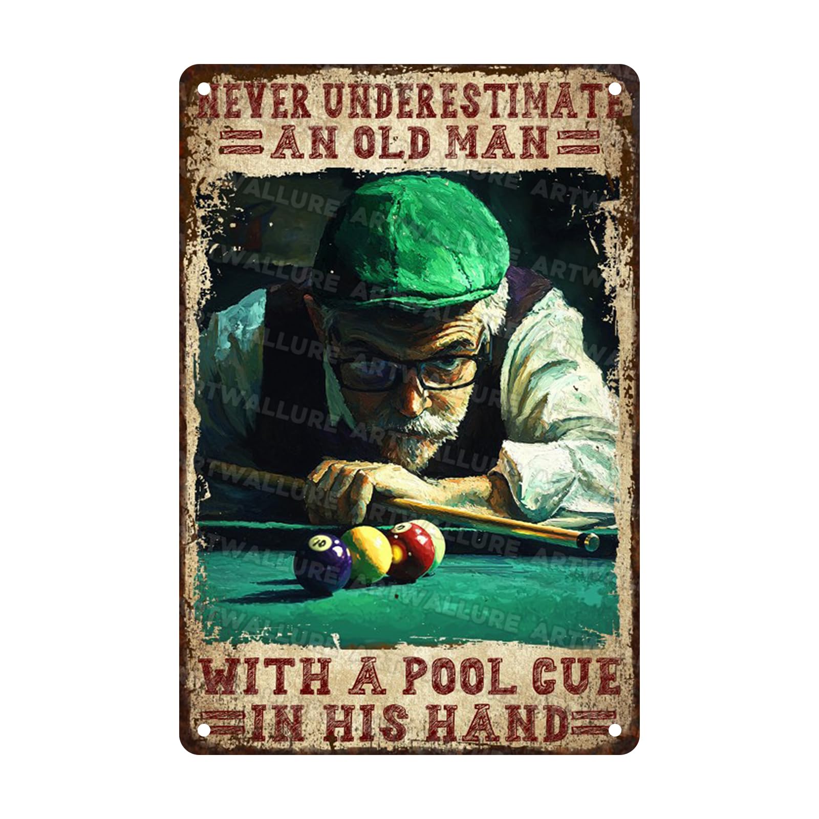 Billiards Sign Vintage Metal Sign Billiards Accessories Rustic Wall Decor Poster Art for Man Cave Bar Cafe Wall Decor 8x12inch