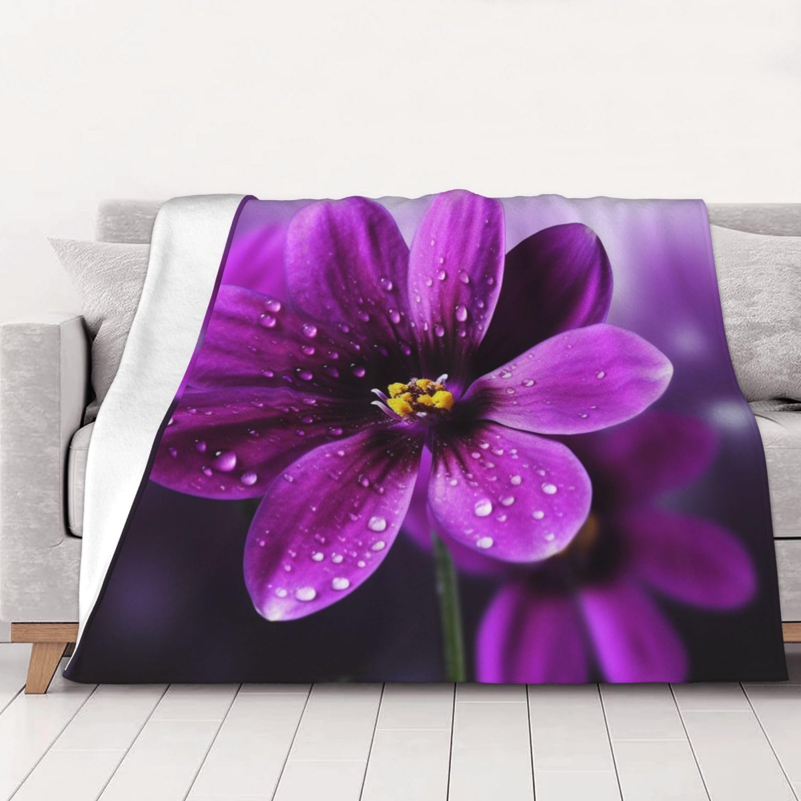 Couverture en flanelle pour lit et canapé, plaid violet fleur 152x127 cm toutes saisons