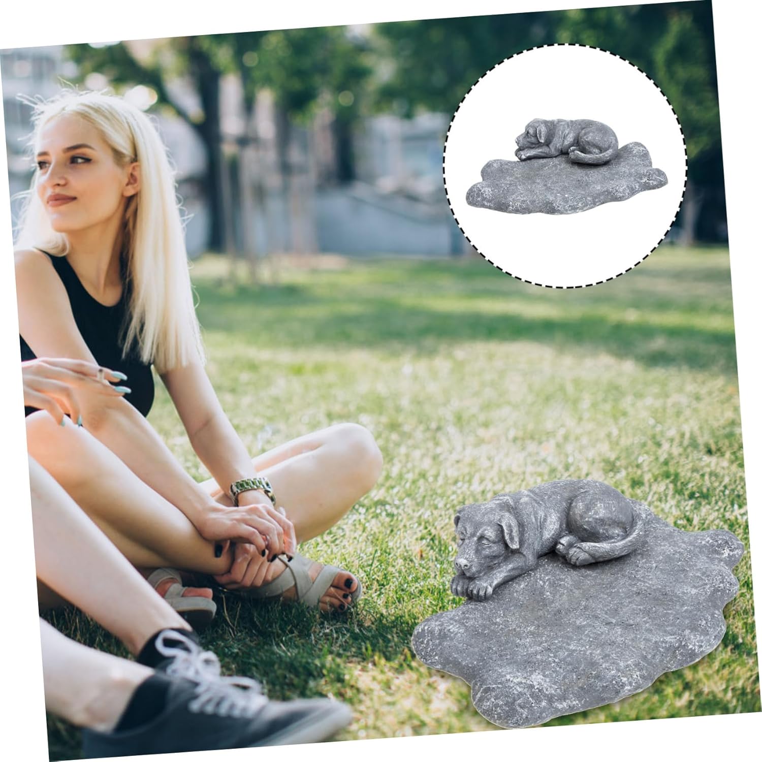 Hemoton Pet Memorial Stone Dog Statue Resin Garden Figurine Creative Headstone for Dogs Outdoor Decor for Pet Loss Remembrance Weather-Resistant Design