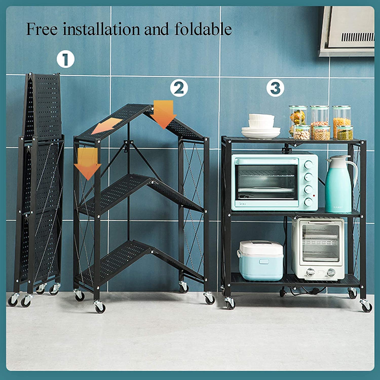 Rhyhorn Folding Kitchen Cart on Wheels for Chefs Outdoor Coffee Wine