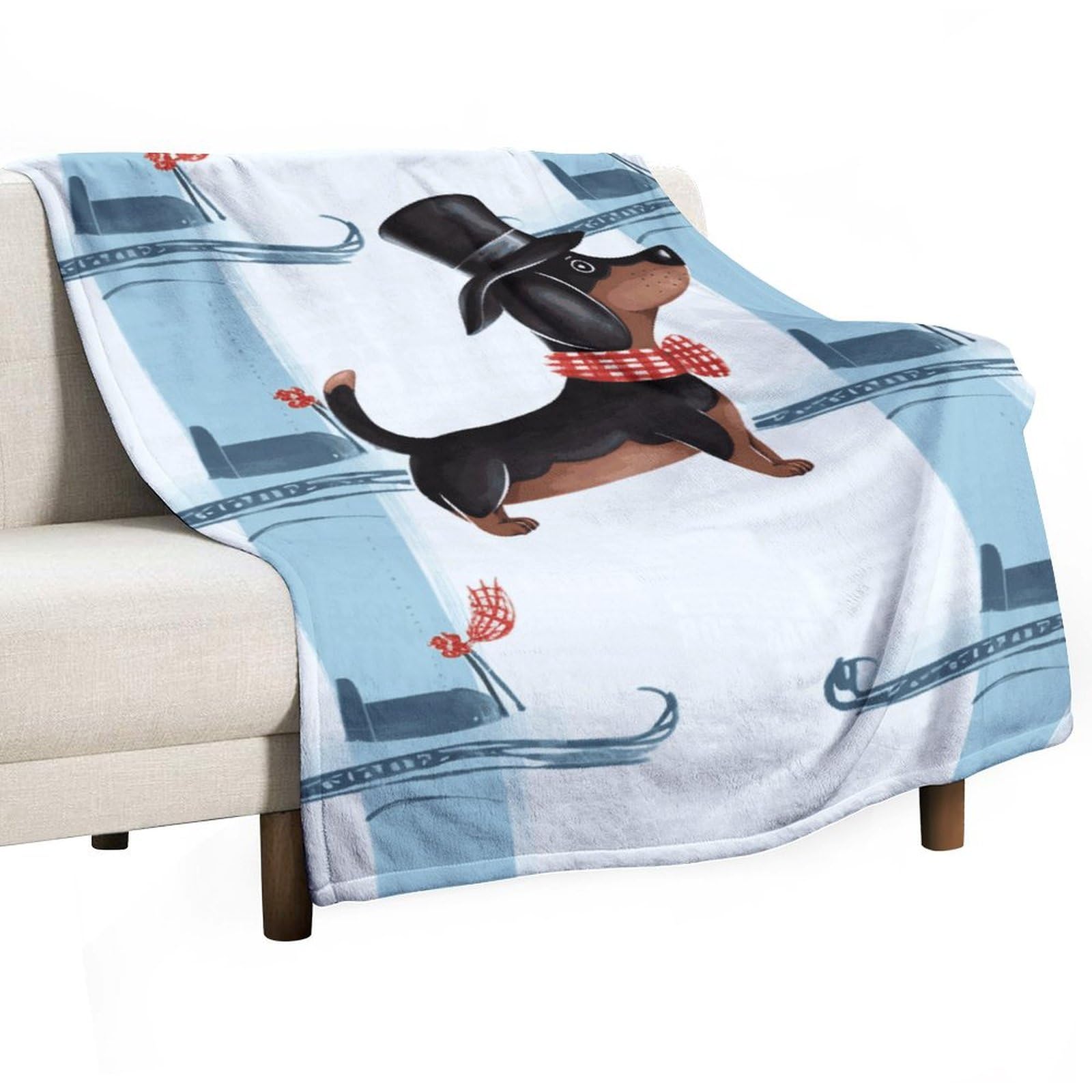 Couverture polaire teckel parisien grand plaid lit et canapé tissu doux léger