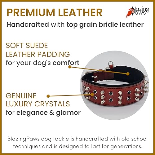 Miniatura 10 de BlazingPaws Sabrington - Collar de perro de cuero con pinchos de lujo de 2 pulgadas de ancho para perros grandes, cuero bridle grueso de alta