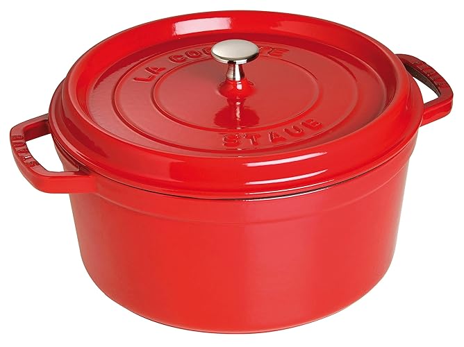 Staub Cast Iron 7-qt Round Cocotte - Cherry, Made in France - 7-qt - Cherry