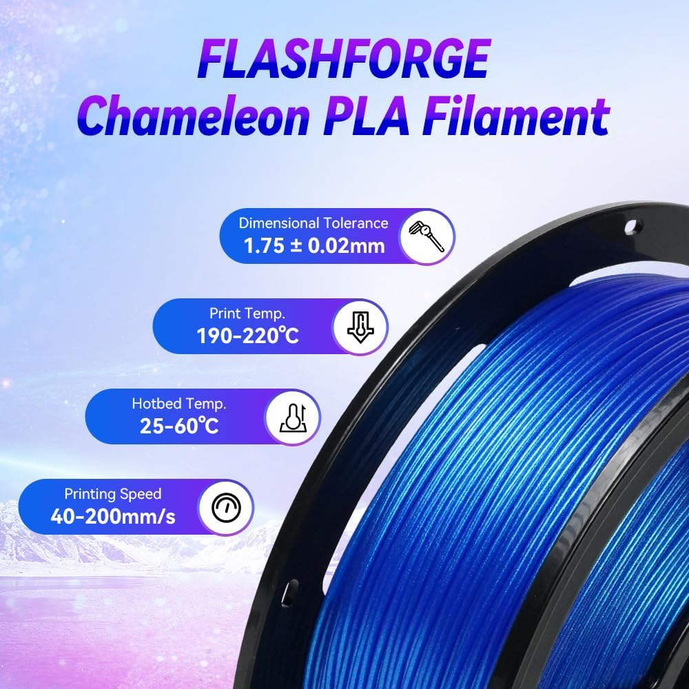 FLASHFORGE 3D Printer Filament Chameleon PLA Color Shift Filament 1.75mm, Changes Color with Light and Angles, 1KG Spool (2.2lbs), Dimensional Accuracy +/- 0.02mm for FDM 3D Printers (Skydiver) - Image 4