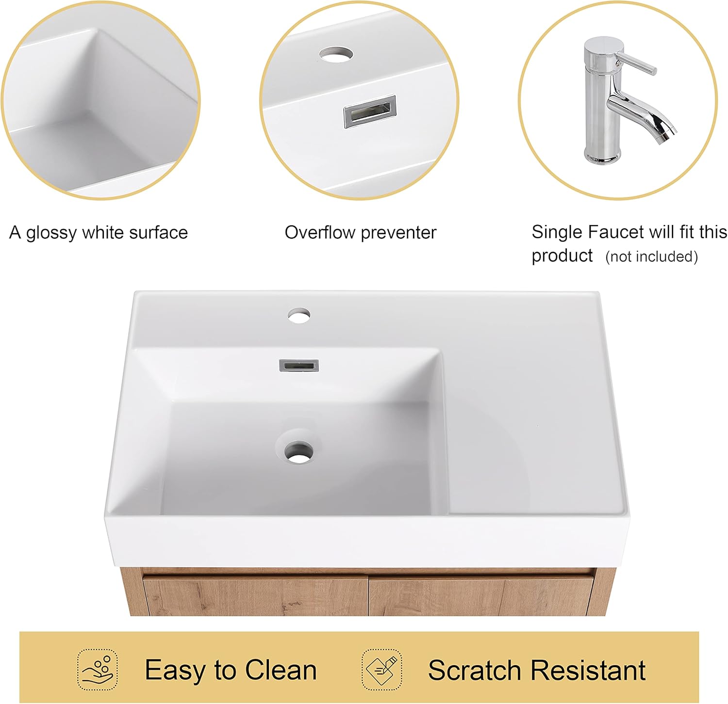 Malwee 30 Inch Freestanding Bathroom Vanity with Sink, 30'' Floor Standing Bathroom Vanity, Modern Vanity with 2 Doors and White Resin Basin Sink Top (036-30)