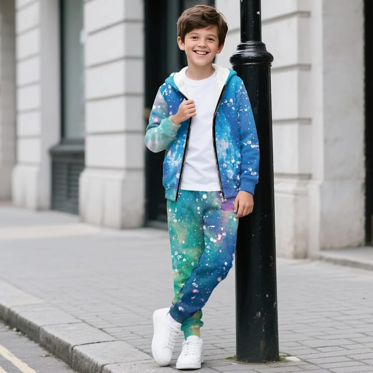 Girls Boys Casual 2 Piece Set Long Sleeve Zipper Sweatshirts and Sweatpants Set Fall Winter Teens Tracksuit