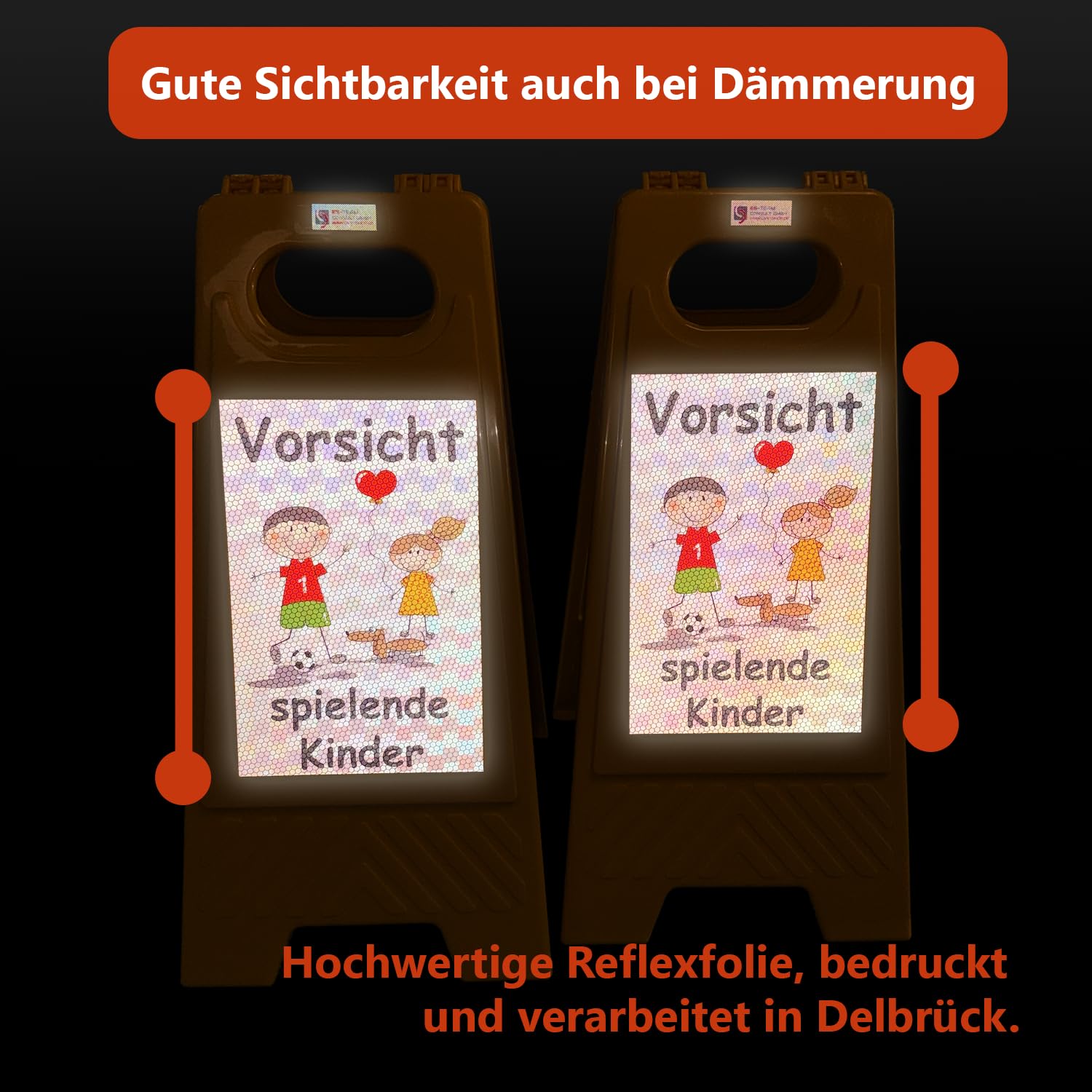 UvV Shop 2 Stück Warnschilder Achtung spielende Kinder Aufsteller, 60 x 27 cm Sicherheitsschild Vorsicht Kinder Schild mit Reflexfolie Klasse 2