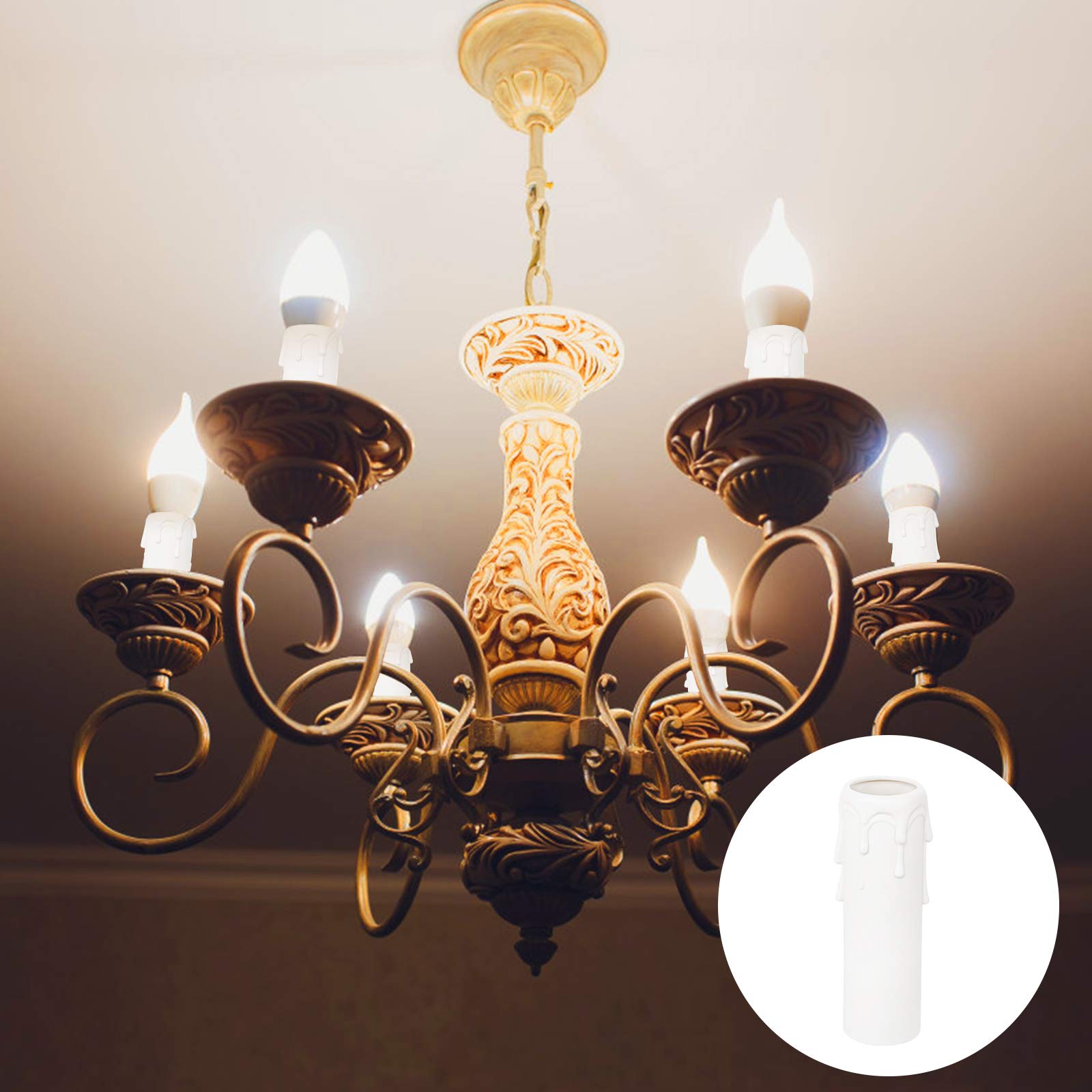 Lot De 10 Manchons à Bougie Lustre - Effet Goutte Cire | Blanc 105mm | Pour Décoration Luminaire Rétro