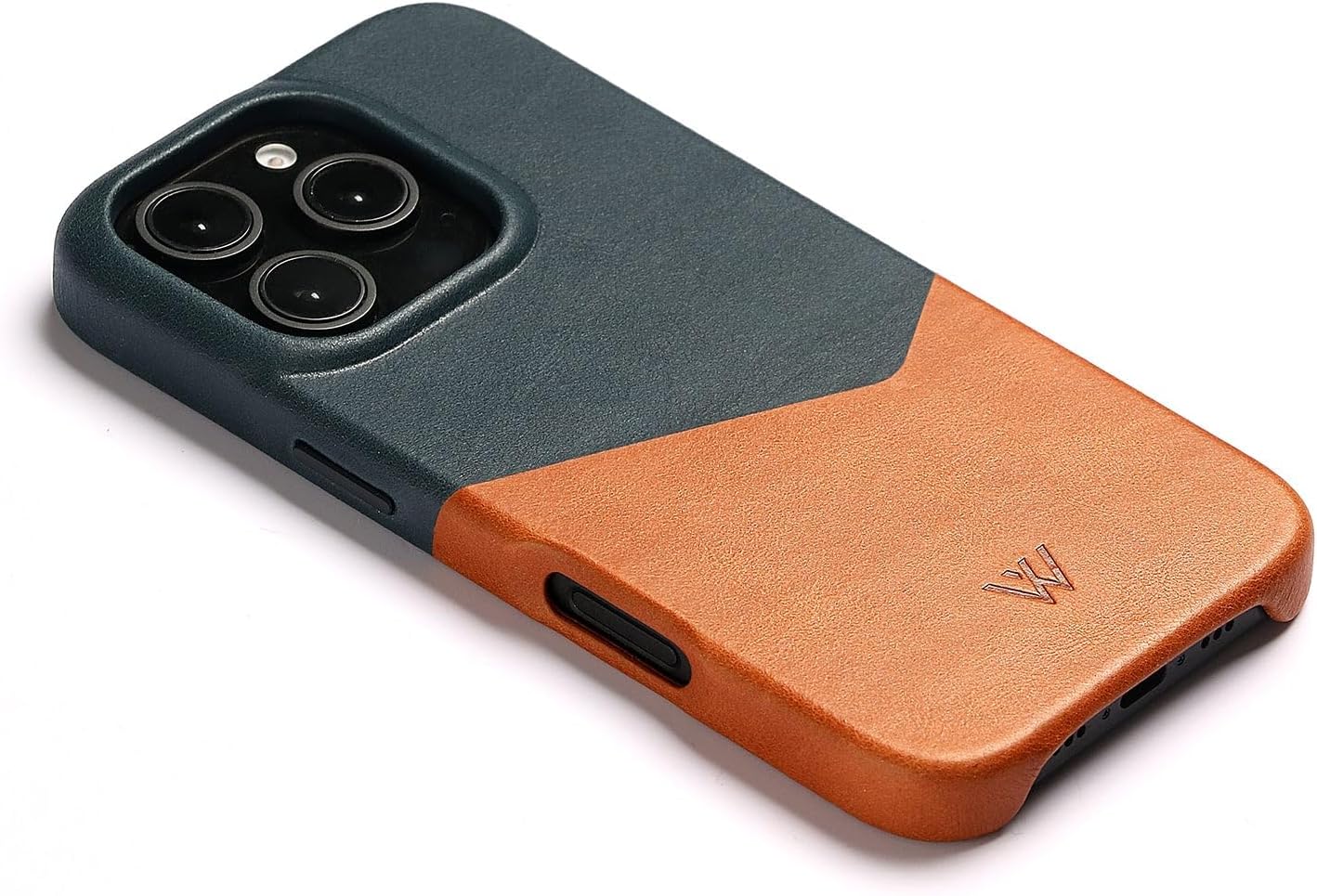 Wilken Leather Slim Phone Case Compatible with iPhone 16 Pro | Compatible with MagSafe & Wireless Charging | Premium Top-Grain Leather Cover with Metal Buttons (16 Pro, Tan/Blue) - Image 6