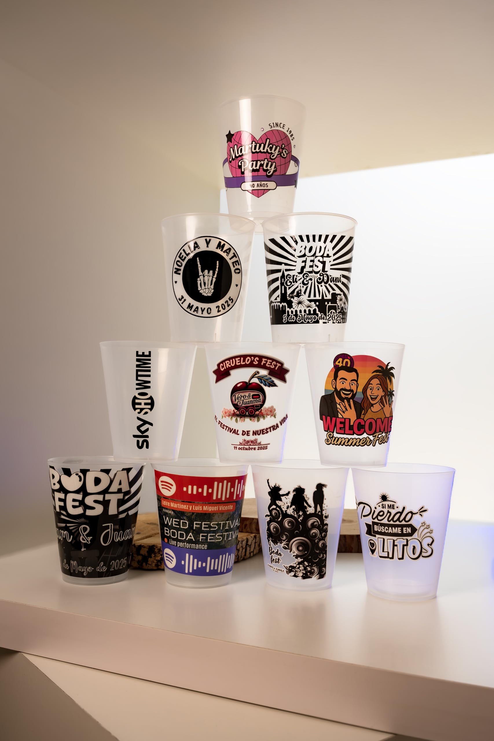 Uvimark | 50 Vasos Reutilizables Personalizados para Festivales, Bodas y Eventos, Con Tu Diseño. Vasos de Plástico Personalizados a Todo Color