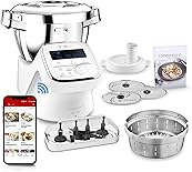 Moulinex Robot cuiseur connecté, 14 modes, Mode manuel, 4,5L, Recettes illimitées, Fabriqué en France, Silencieux, 5 accessoires et un découpe légumes, I-Companion XL, Blanc HF908120