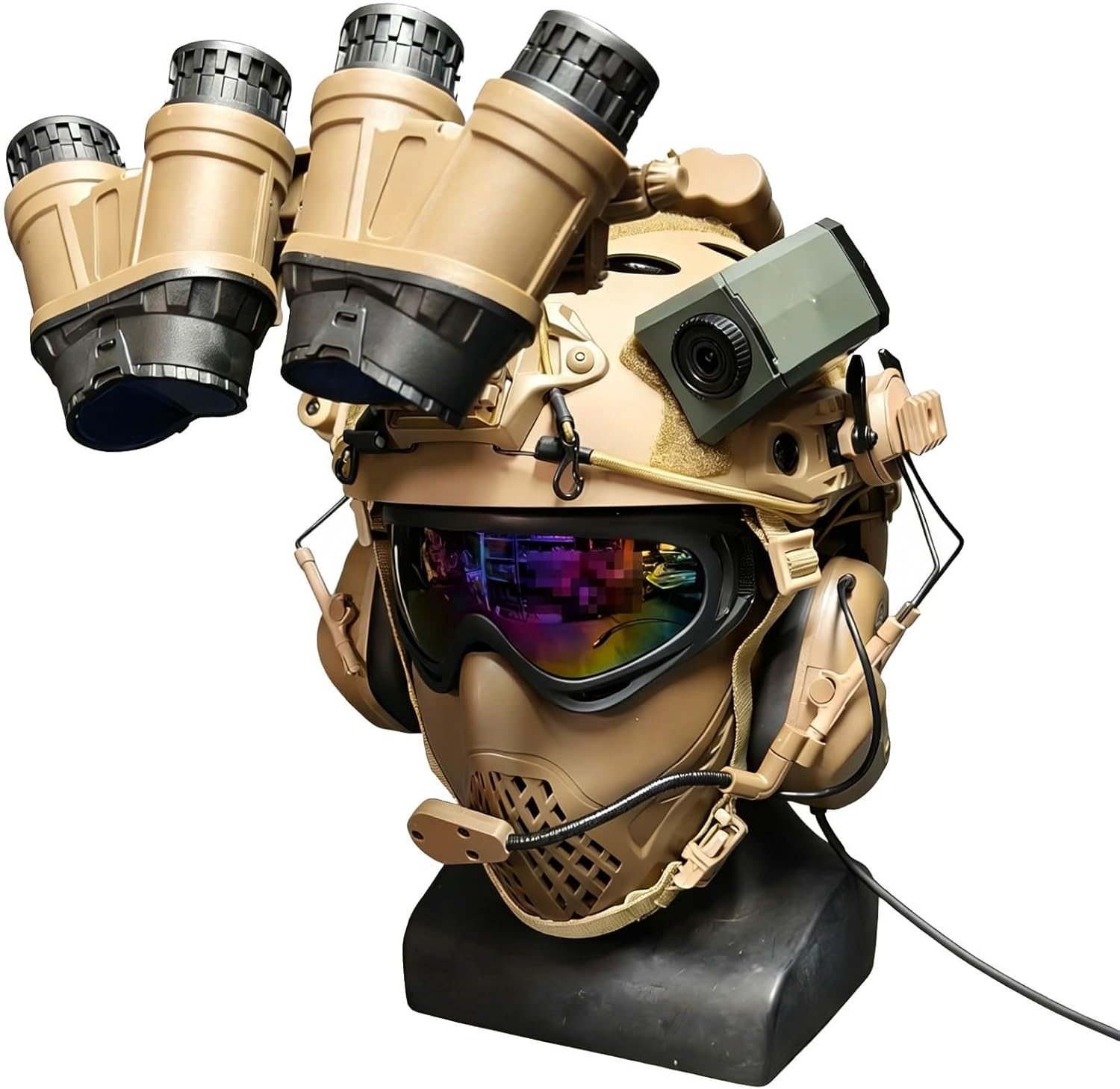 Tactical High-Cut Helmet Set with Flashlight Clip Goggles Face Mask Noise Reduction Headset for Airsoft Paintball Cosplay