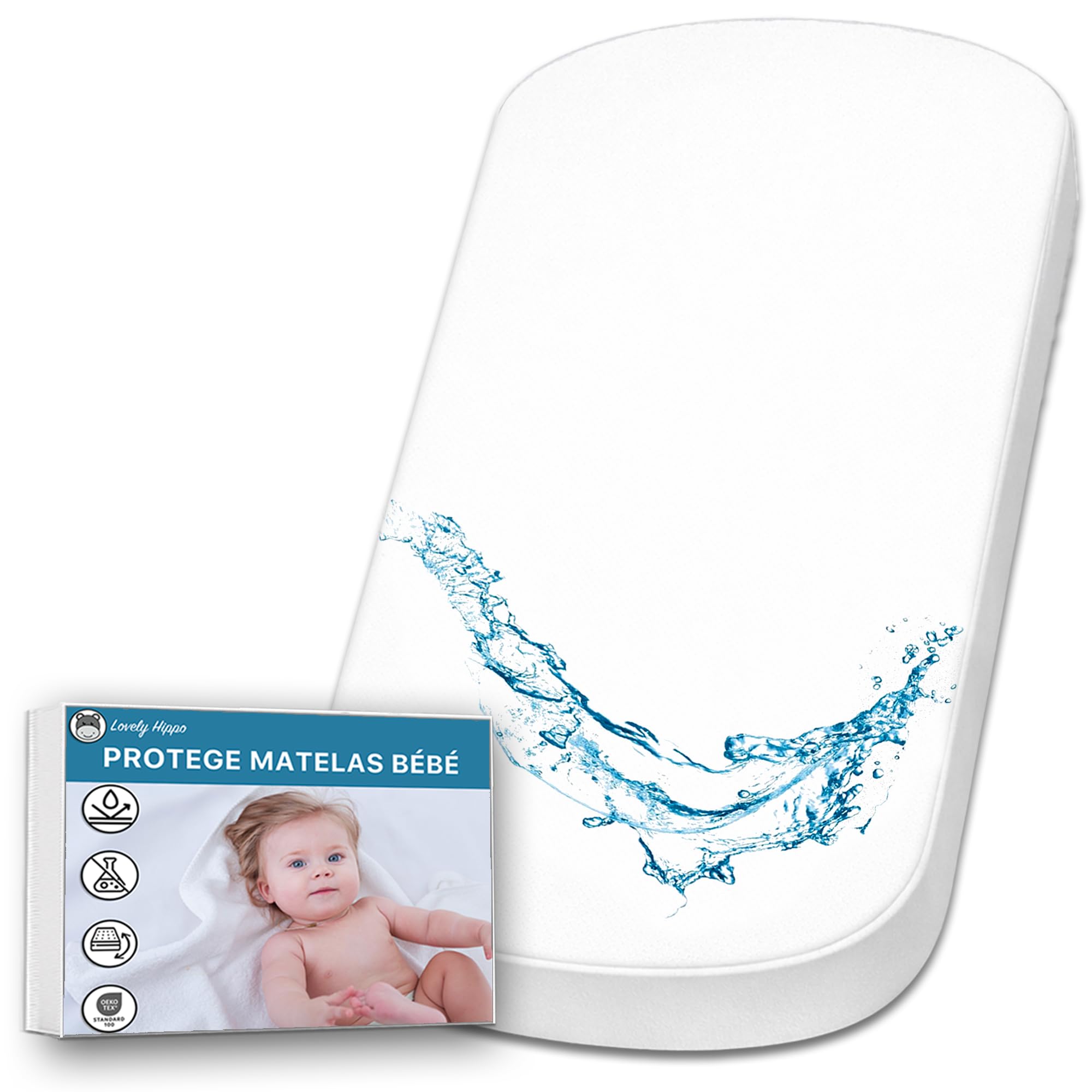 Lovely Hippo Matratzenschoner 35x75 cm, 100% wasserdicht – Öko-Tex – saugfähig und atmungsaktiv für Babys – Wasserdichter Matratzenschoner Beistellbett