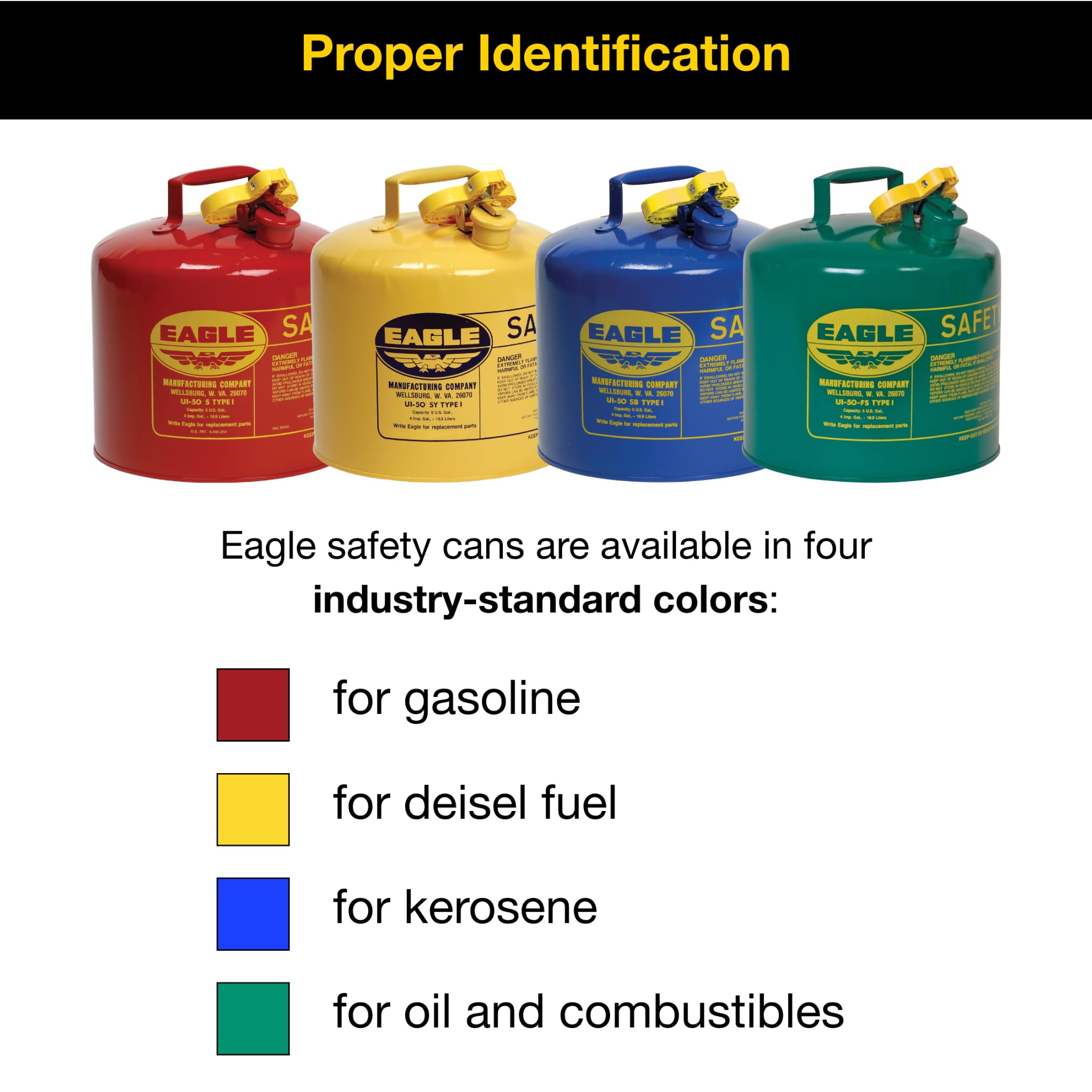 Eagle UI-50-FSY amarillo acero galvanizado tipo I Diesel Seguridad puede con embudo, 5 Gallon Capacity, altura de 13,5 cm, 12,5 cm de diámetro