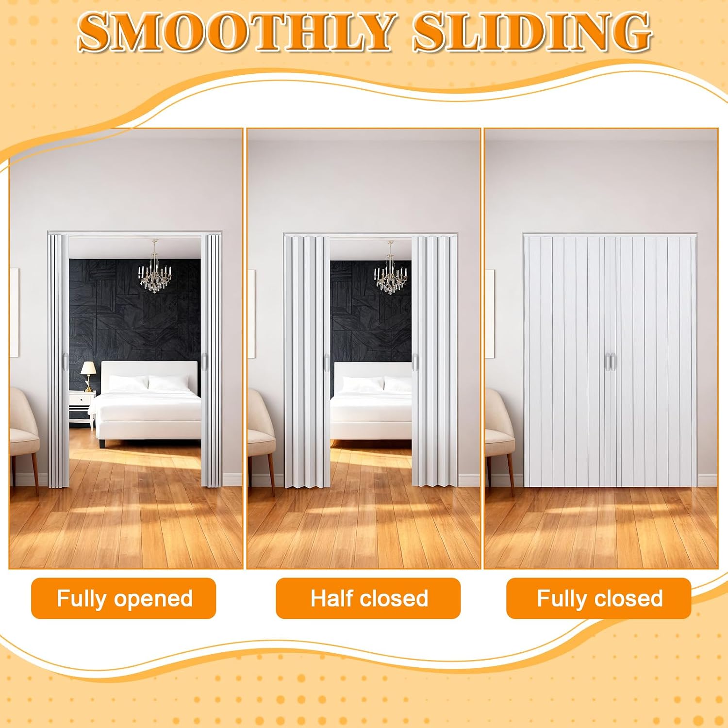 Accordion Door, 48x80in/60x80in PVC Folding Doors for Interior, Single Door/Bifold Accordion Closet Doors, Includes Latch, Handle, Mounting Hardware (Double Sliding Door 60 * 80in)