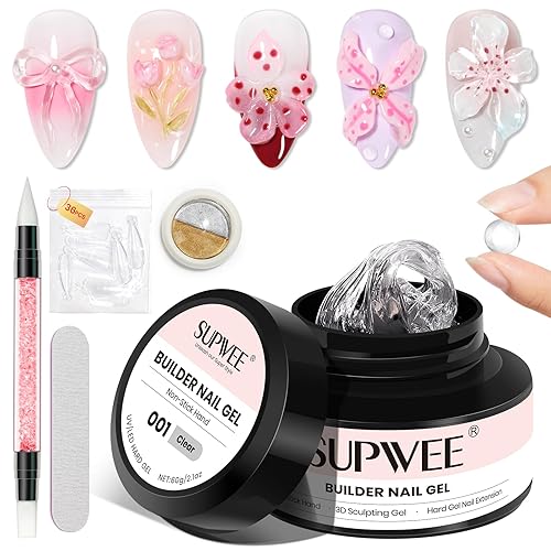 Gel de uñas sólido constructor, 2.16 oz de gran capacidad, transparente, 3D, para esculpir uñas, gel duro para uñas, arte no pegajoso para tallar