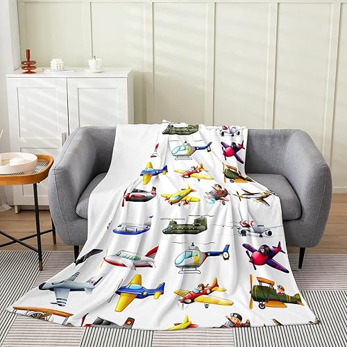 Manta de forro polar para niños para todas las estaciones, manta de forro polar de avión de dibujos animados para niños, manta de franela ligera y